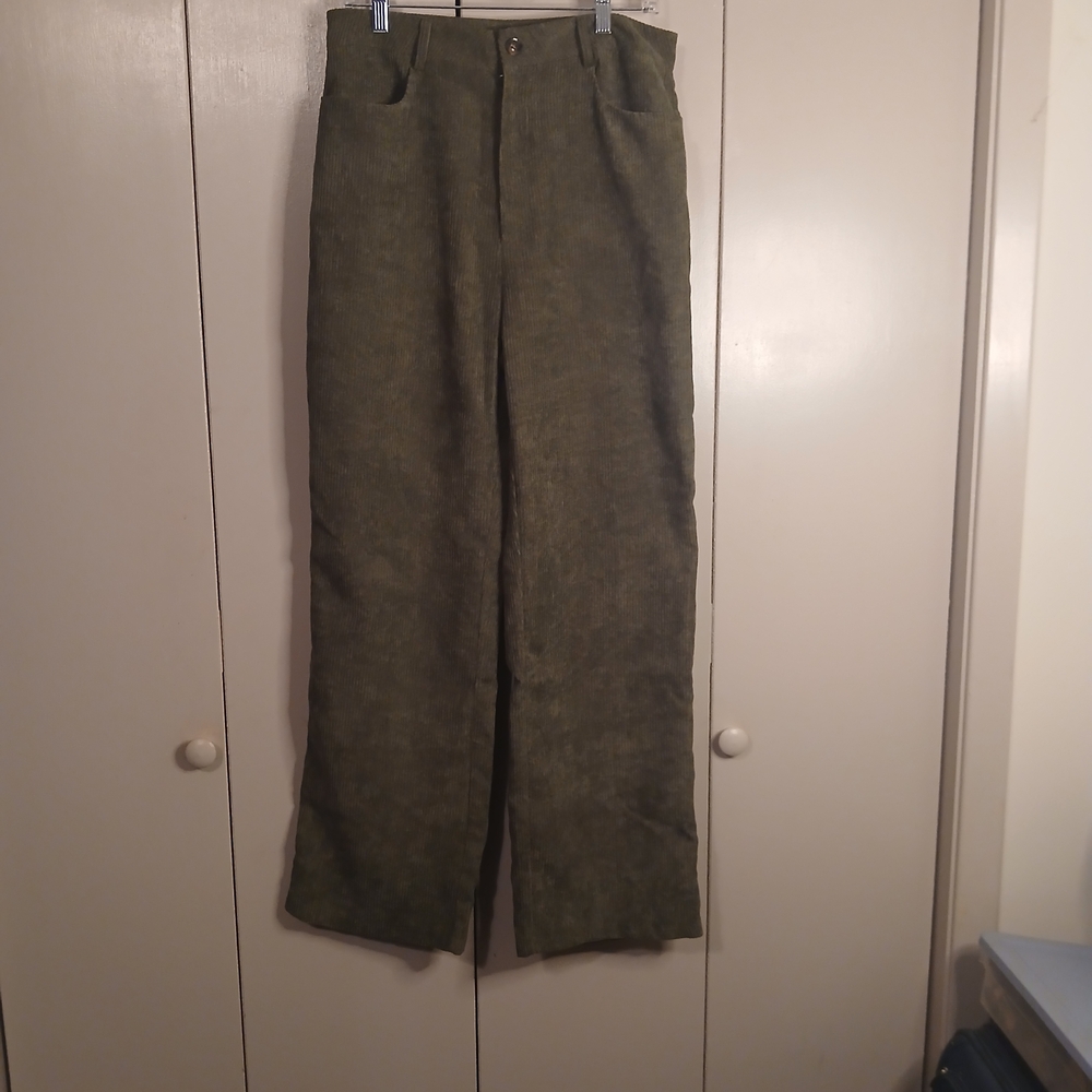 SHEIN Olive Green Straight Leg Large Cordaroy Pants (0544A1)